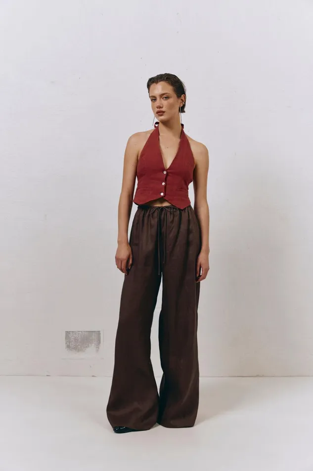 VRG GRL Sleeveless Los Cabos Linen Vest Wine 8211 Women
