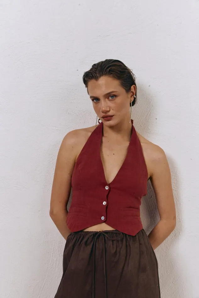 VRG GRL Sleeveless Los Cabos Linen Vest Wine 8211 Women