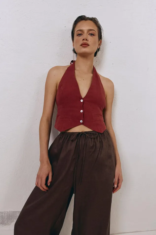 VRG GRL Sleeveless Los Cabos Linen Vest Wine 8211 Women