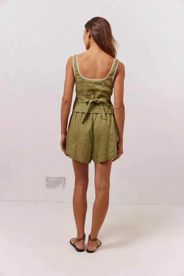 VRG GRL Sleeveless Love Language Linen Button Front Top Olive 8211 Women VRG GRL Sleeveless Love Language Linen Button Front Top Olive 8211 Women
