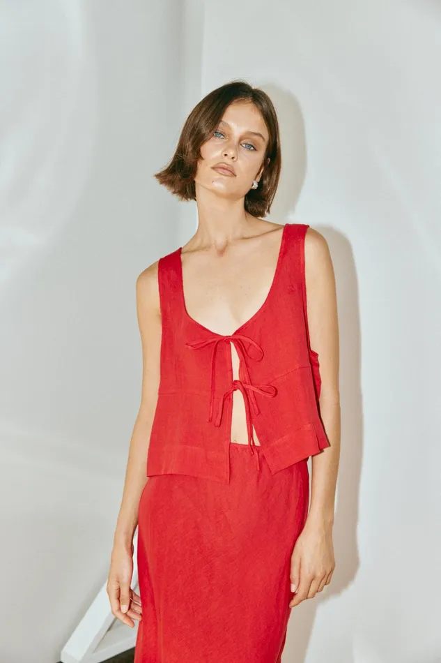 VRG GRL Sleeveless Nessa Linen Smock Top Chilli 8211 Women