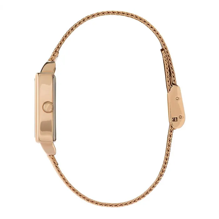 White Dial Watches Women Olivia Burton 21mm Rectangle White and Carnation Gold Mesh Watch