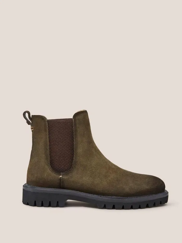 White Stuff BOOTS Chunky Suede Chelsea Boot Khaki Green 8211 Men