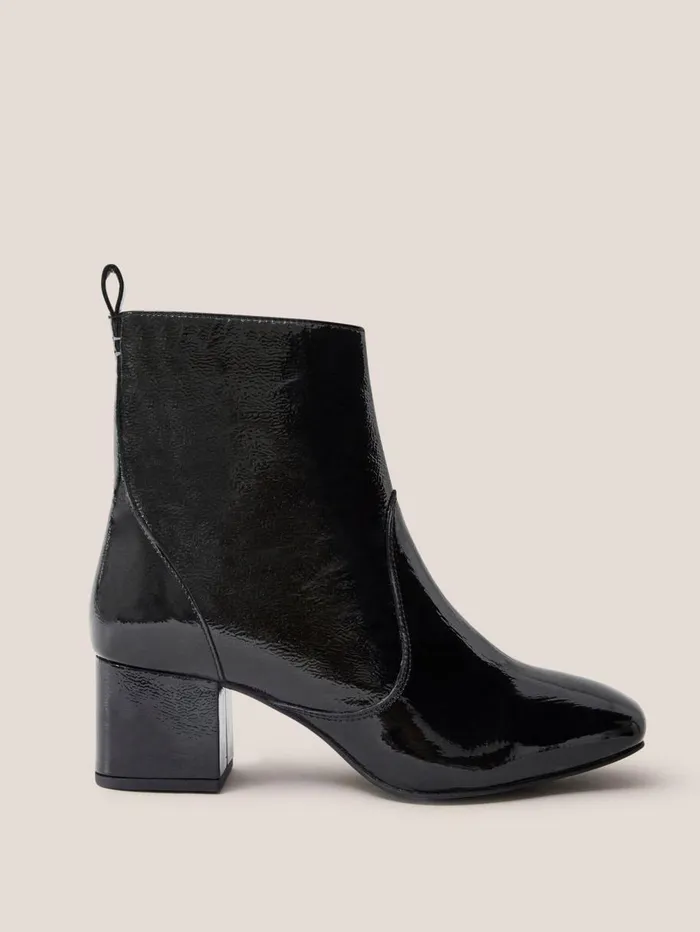 White Stuff BOOTS Cilla Patent Mid Heel Boot Pure Black 8211 Women White Stuff BOOTS Cilla Patent Mid Heel Boot Pure Black 8211 Women