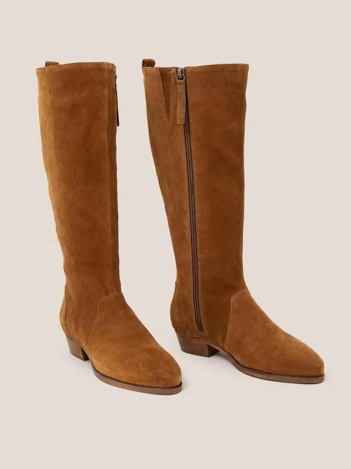 White Stuff BOOTS Wide Fit Suede Knee High Boot Dark Tan 8211 Women