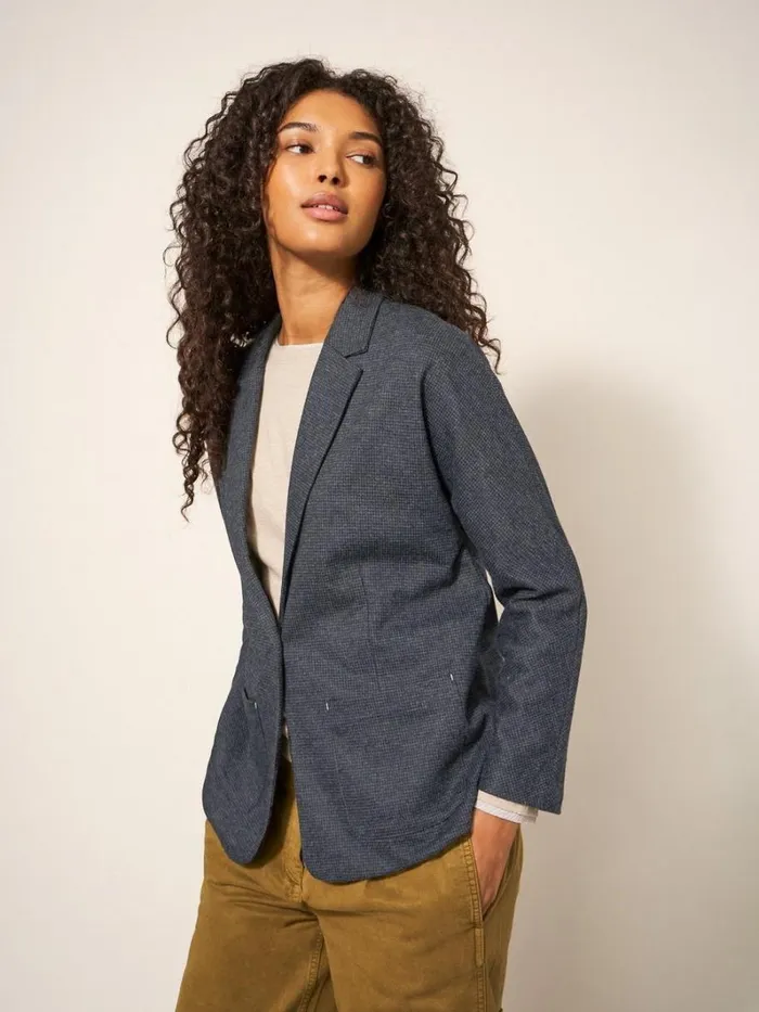 White Stuff COATS and JACKETS Daphne Smart Long Sleeve Jersey Blazer Grey Multi 8211 Women