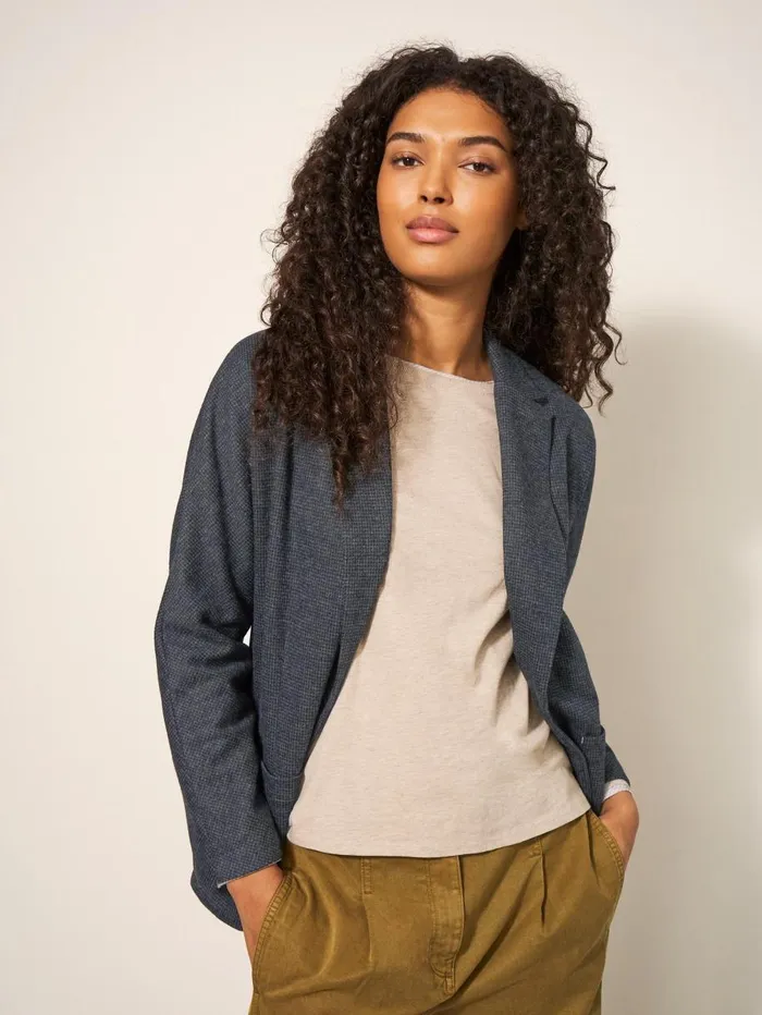 White Stuff COATS and JACKETS Daphne Smart Long Sleeve Jersey Blazer Grey Multi 8211 Women