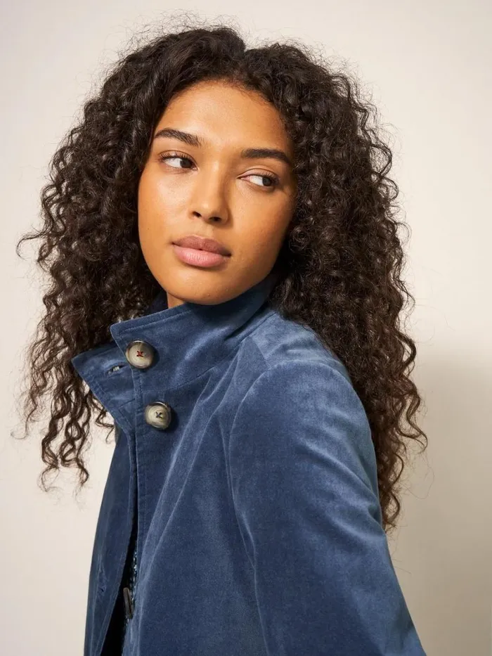 White Stuff COATS and JACKETS Karla Smart Velvet Coat Dusty Blue 8211 Women