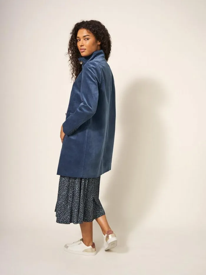 White Stuff COATS and JACKETS Karla Smart Velvet Coat Dusty Blue 8211 Women White Stuff COATS and JACKETS Karla Smart Velvet Coat Dusty Blue 8211 Women