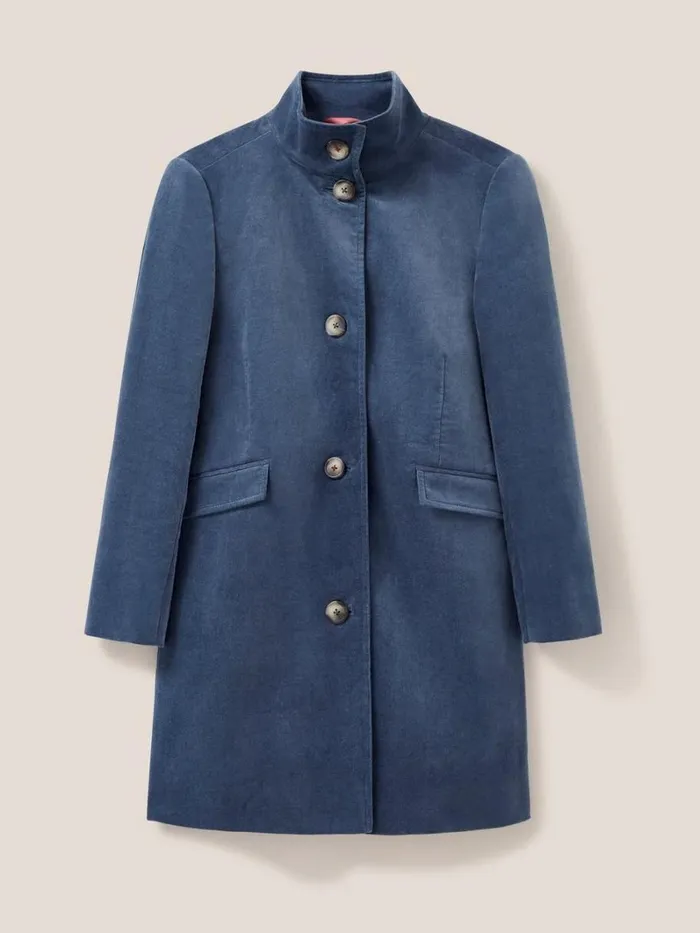 White Stuff COATS and JACKETS Karla Smart Velvet Coat Dusty Blue 8211 Women White Stuff COATS and JACKETS Karla Smart Velvet Coat Dusty Blue 8211 Women