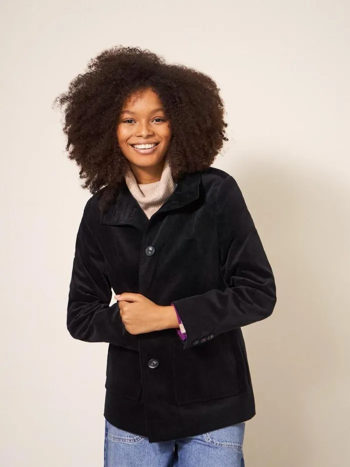 White Stuff COATS and JACKETS Karla Velvet Peacoat Pure Black 8211 Women