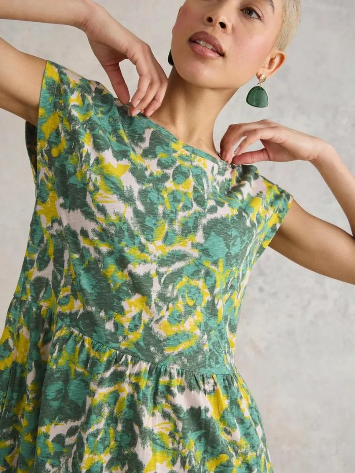 White Stuff DRESSES Addison Cotton Jersey Dress Teal Print 8211 Women