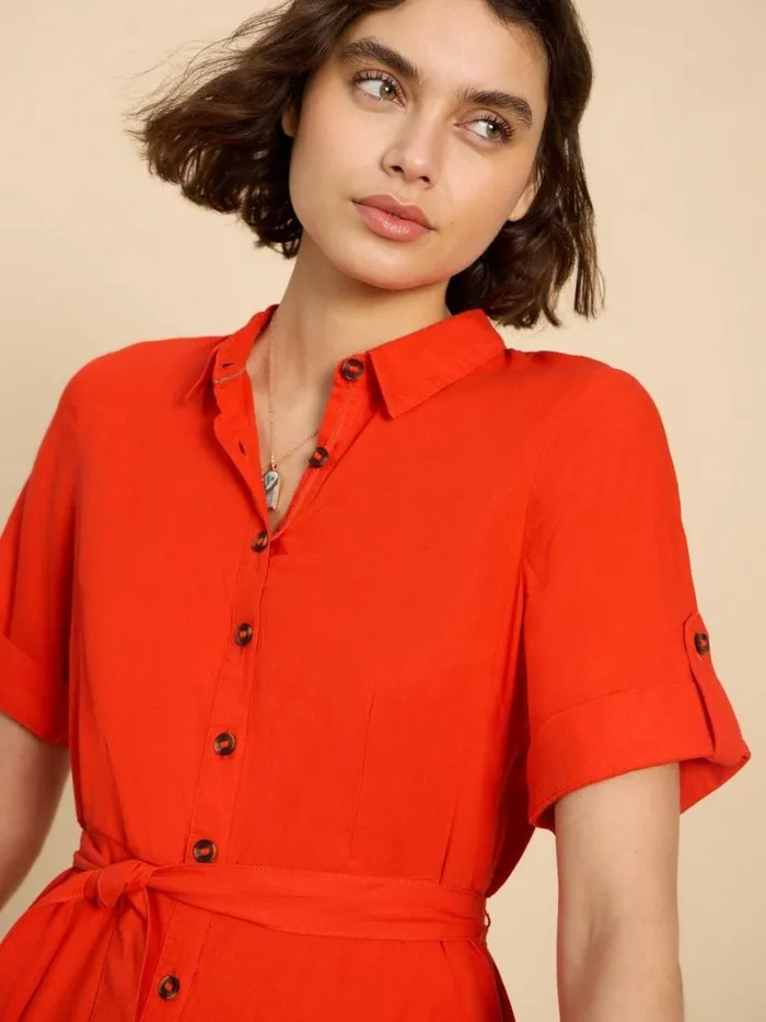 White Stuff DRESSES Beth Linen Blend Shirt Dress Bright Orange 8211 Women White Stuff DRESSES Beth Linen Blend Shirt Dress Bright Orange 8211 Women