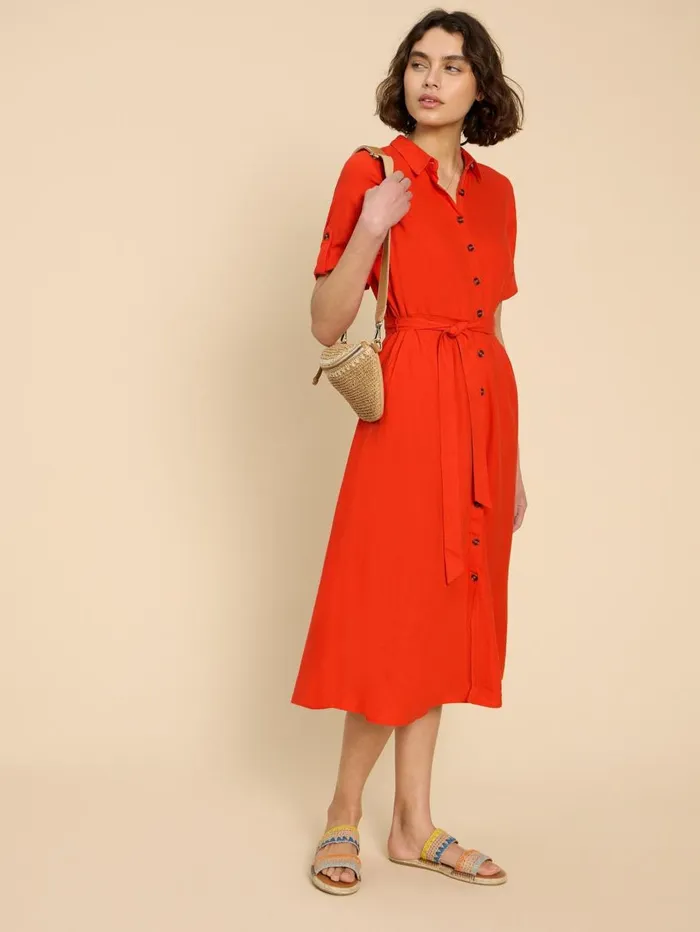 White Stuff DRESSES Beth Linen Blend Shirt Dress Bright Orange 8211 Women White Stuff DRESSES Beth Linen Blend Shirt Dress Bright Orange 8211 Women
