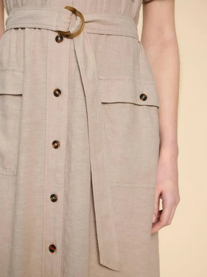 White Stuff DRESSES Hazel Linen Blend Shirt Dress Light Natural 8211 Women