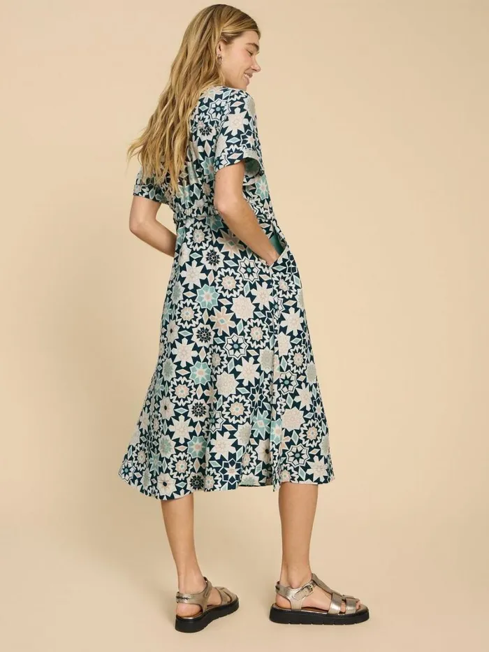 White Stuff DRESSES Ivy Linen V Neck Midi Dress Blue Print 8211 Women White Stuff DRESSES Ivy Linen V Neck Midi Dress Blue Print 8211 Women