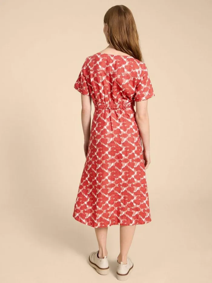 White Stuff DRESSES Ivy Linen V Neck Midi Dress Red Print 8211 Women