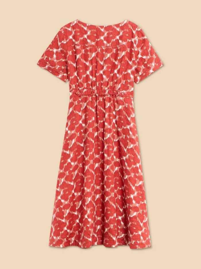 White Stuff DRESSES Ivy Linen V Neck Midi Dress Red Print 8211 Women