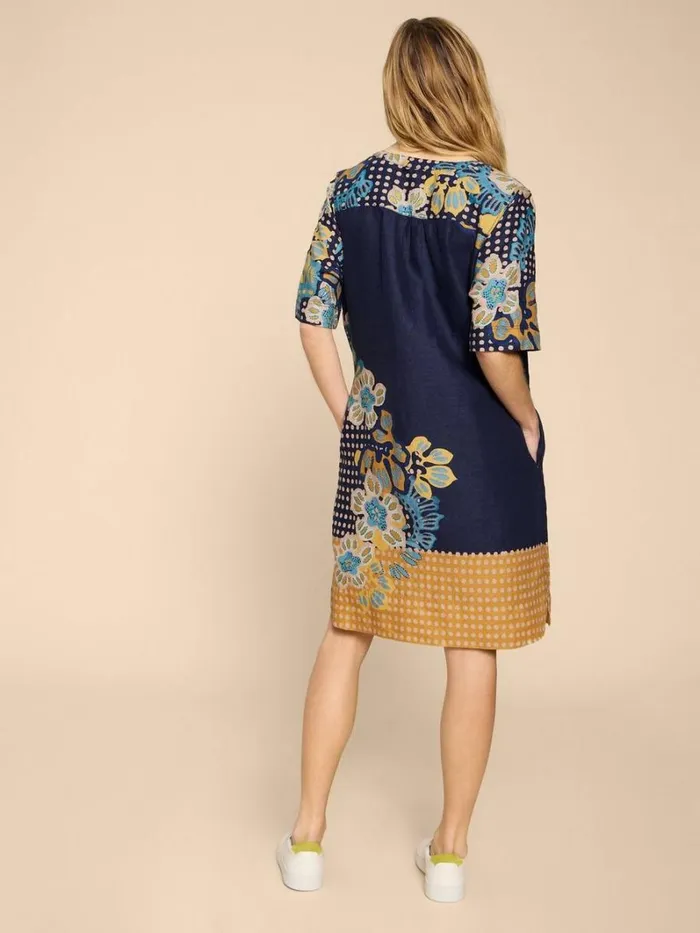 White Stuff DRESSES June Shift Linen Dress Navy Print 8211 Women White Stuff DRESSES June Shift Linen Dress Navy Print 8211 Women