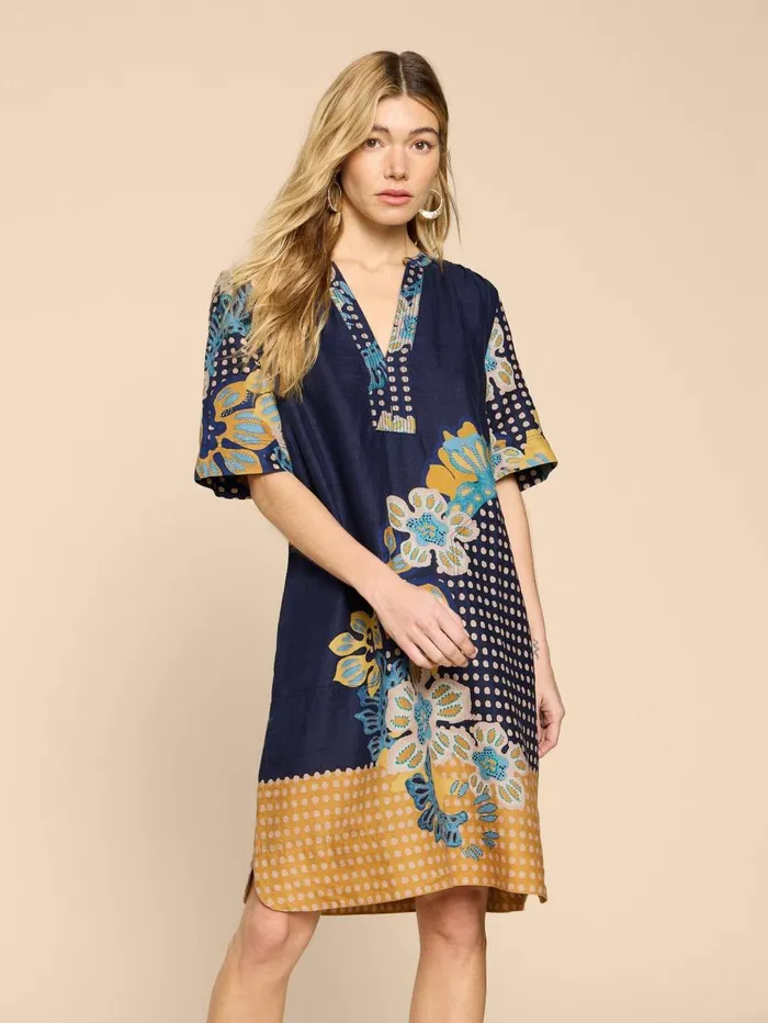 White Stuff DRESSES June Shift Linen Dress Navy Print 8211 Women White Stuff DRESSES June Shift Linen Dress Navy Print 8211 Women