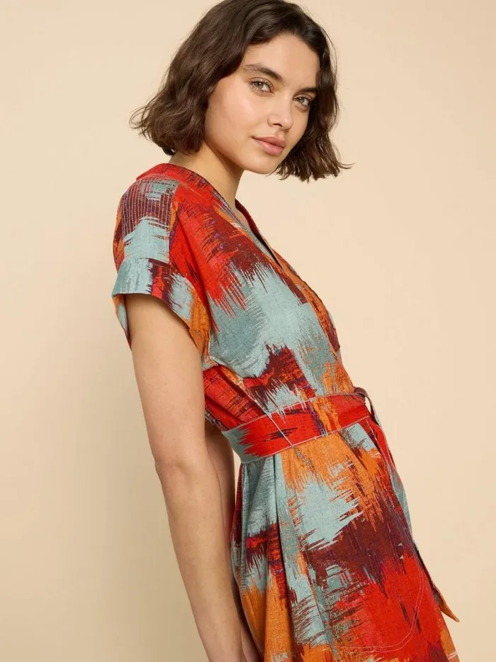 White Stuff DRESSES Marianne Linen Blend Dress Orange Print 8211 Women White Stuff DRESSES Marianne Linen Blend Dress Orange Print 8211 Women