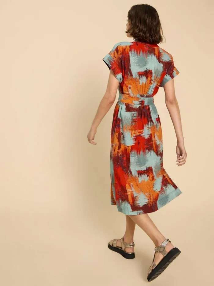 White Stuff DRESSES Marianne Linen Blend Dress Orange Print 8211 Women White Stuff DRESSES Marianne Linen Blend Dress Orange Print 8211 Women