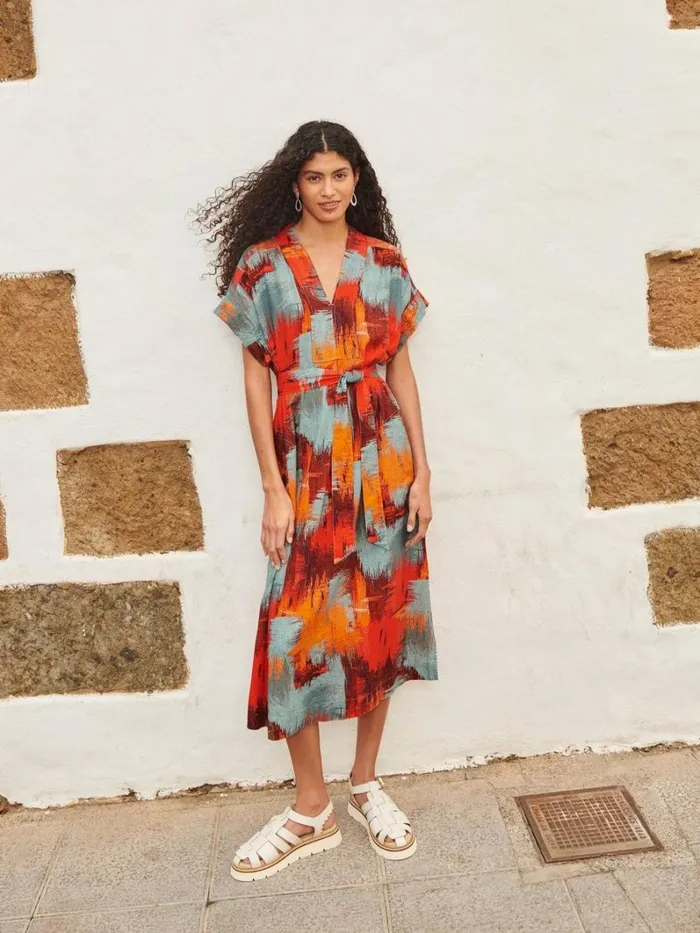 White Stuff DRESSES Marianne Linen Blend Dress Orange Print 8211 Women White Stuff DRESSES Marianne Linen Blend Dress Orange Print 8211 Women
