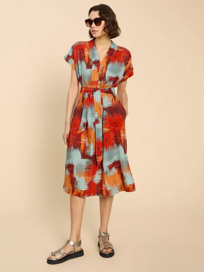 White Stuff DRESSES Marianne Linen Blend Dress Orange Print 8211 Women White Stuff DRESSES Marianne Linen Blend Dress Orange Print 8211 Women