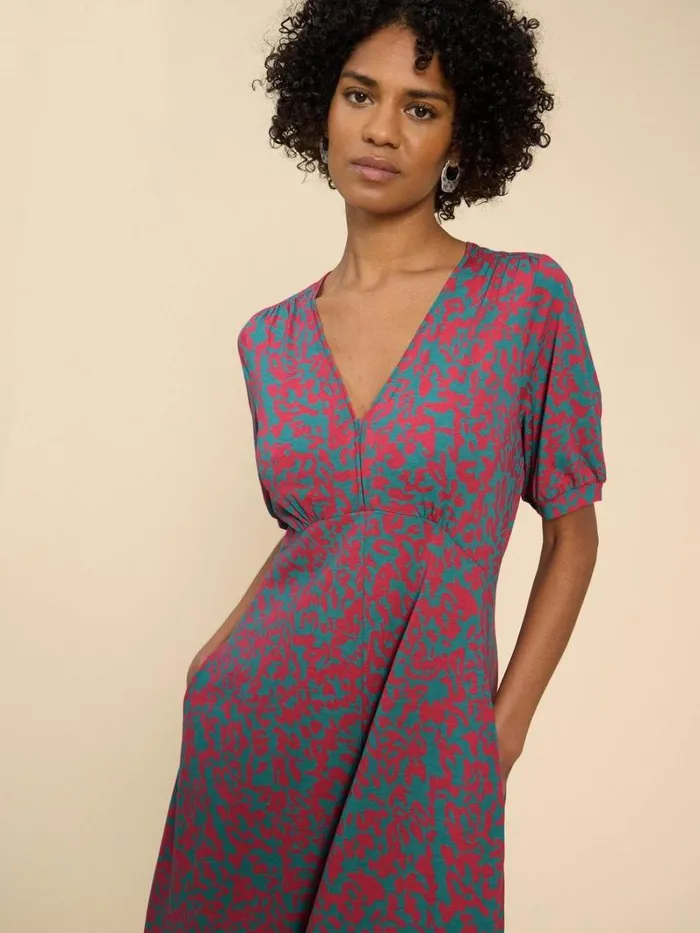 White Stuff DRESSES Megan Jersey Printed Dress Pink Print 8211 Women