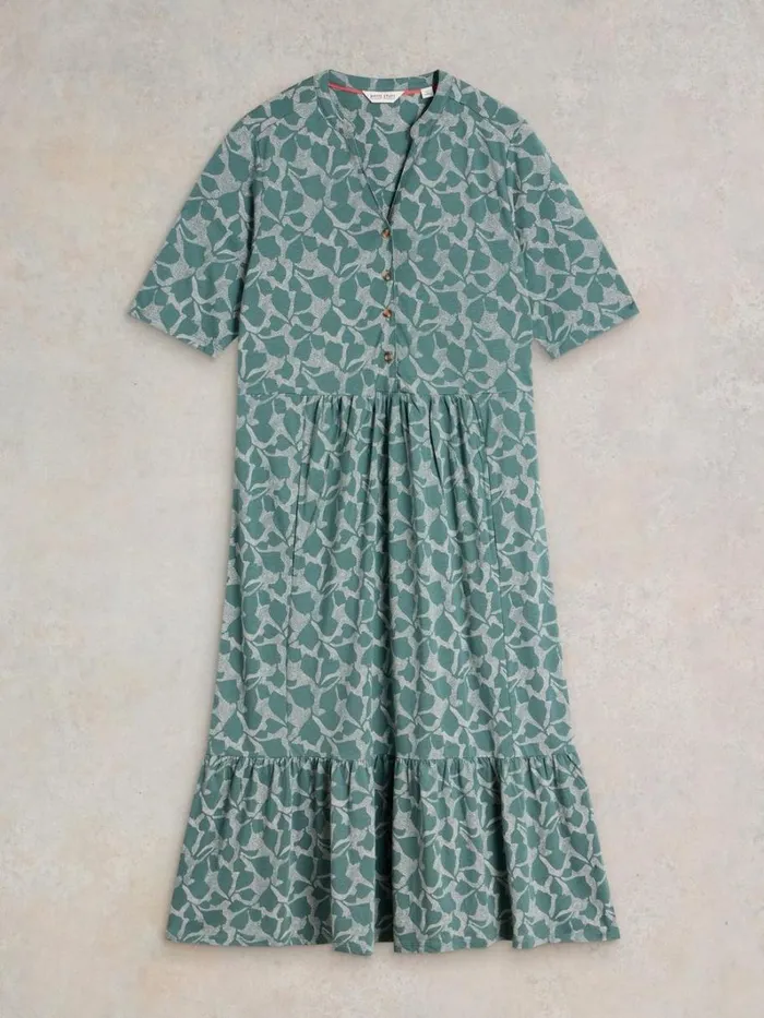 White Stuff DRESSES Naya Jersey Midi Dress Green Print 8211 Women