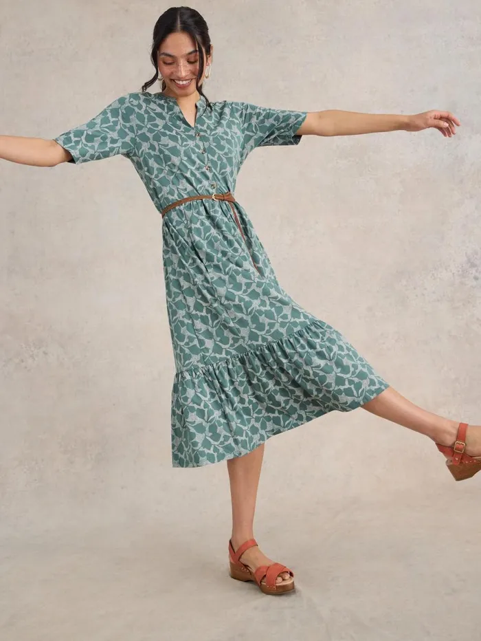 White Stuff DRESSES Naya Jersey Midi Dress Green Print 8211 Women