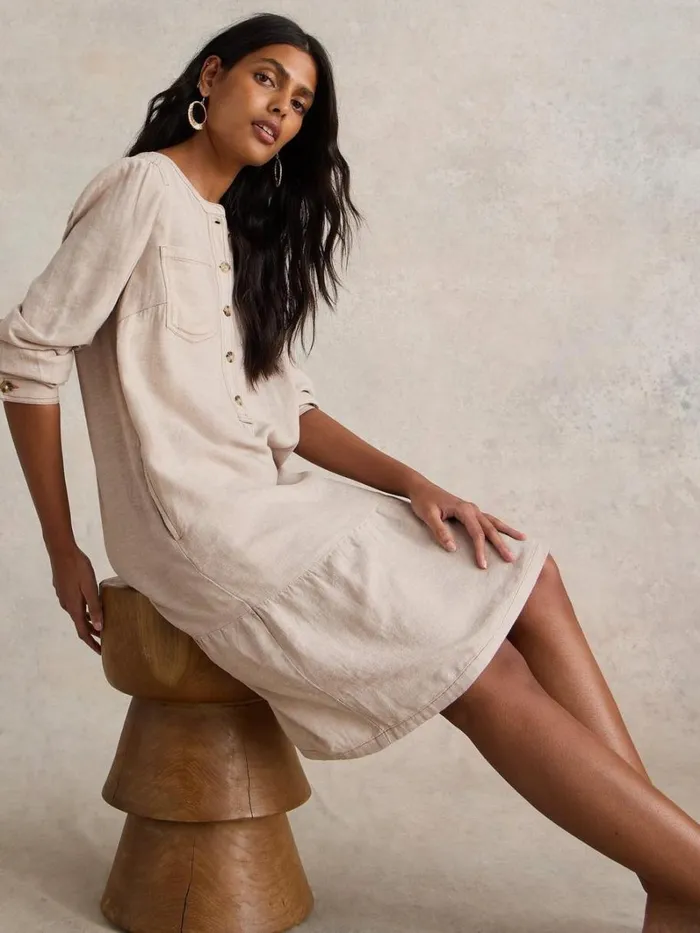 White Stuff DRESSES Norma Linen Blend Dress Light Natural 8211 Women