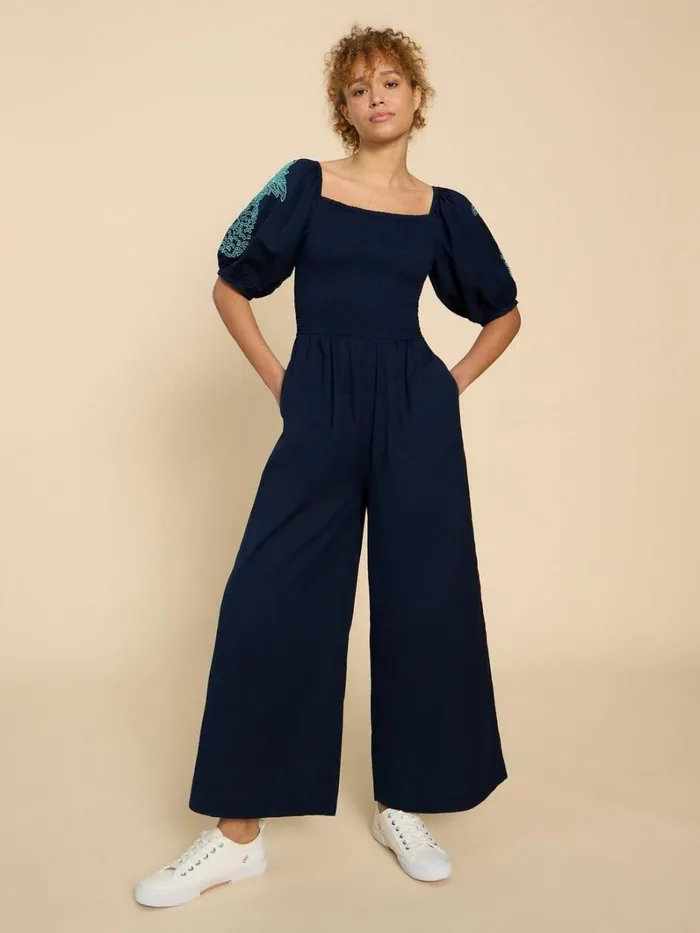 White Stuff DRESSES Reese Embroidered Jumpsuit Dark Navy 8211 Women