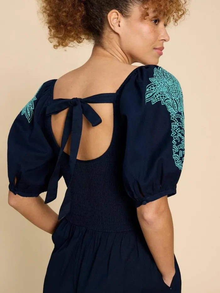 White Stuff DRESSES Reese Embroidered Jumpsuit Dark Navy 8211 Women