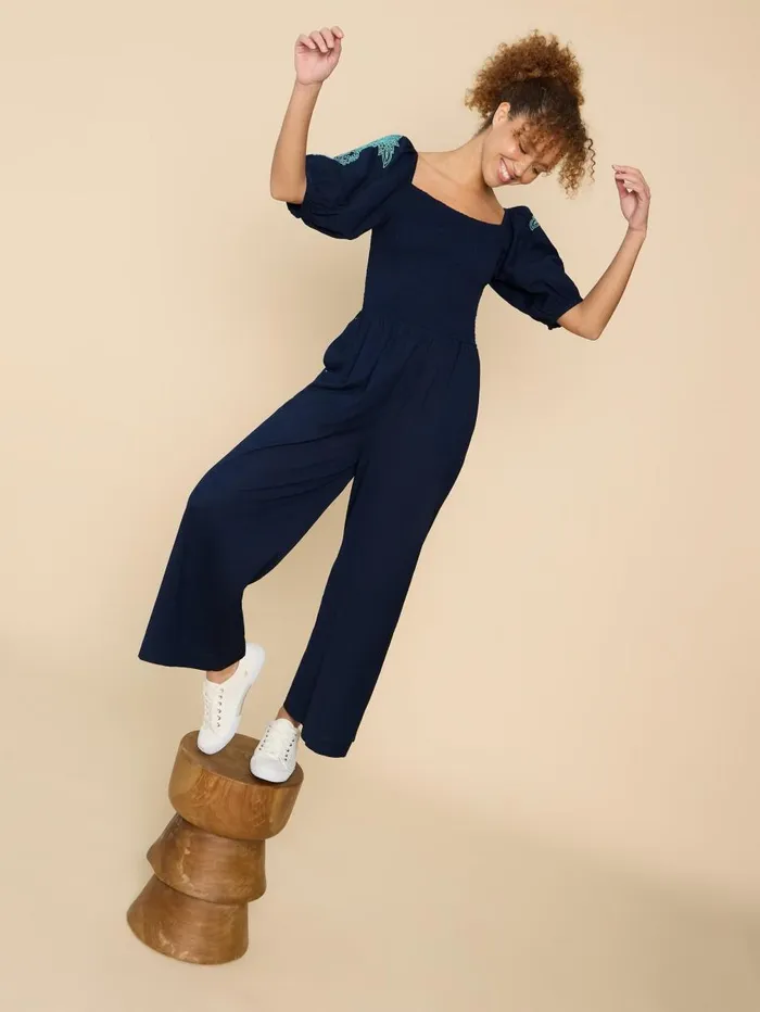 White Stuff DRESSES Reese Embroidered Jumpsuit Dark Navy 8211 Women