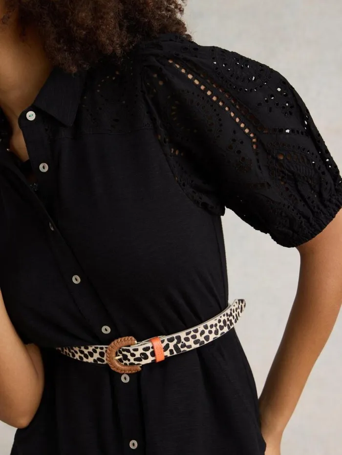 White Stuff DRESSES Rua Broderie Shirt Dress Pure Black 8211 Women
