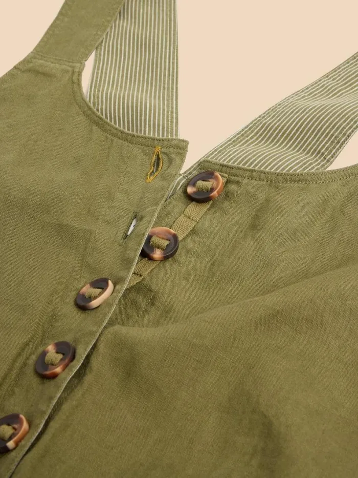 White Stuff DRESSES Viola Crop Linen Dungaree Khaki Green 8211 Women