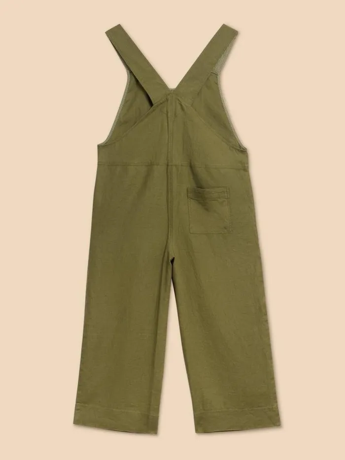 White Stuff DRESSES Viola Crop Linen Dungaree Khaki Green 8211 Women