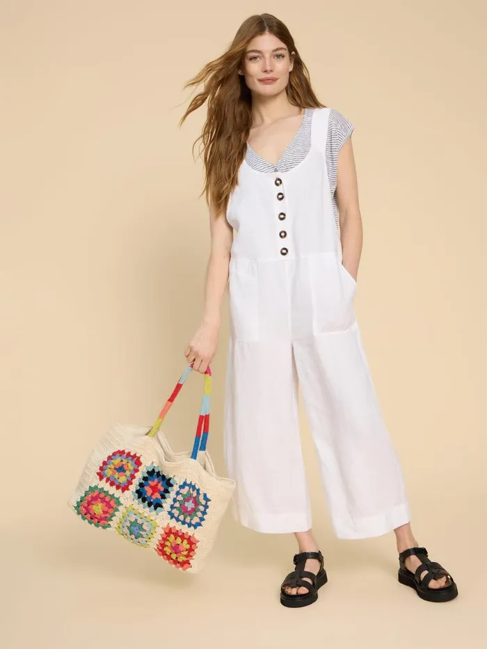 White Stuff DRESSES Viola Crop Linen Dungaree Natural White 8211 Women White Stuff DRESSES Viola Crop Linen Dungaree Natural White 8211 Women