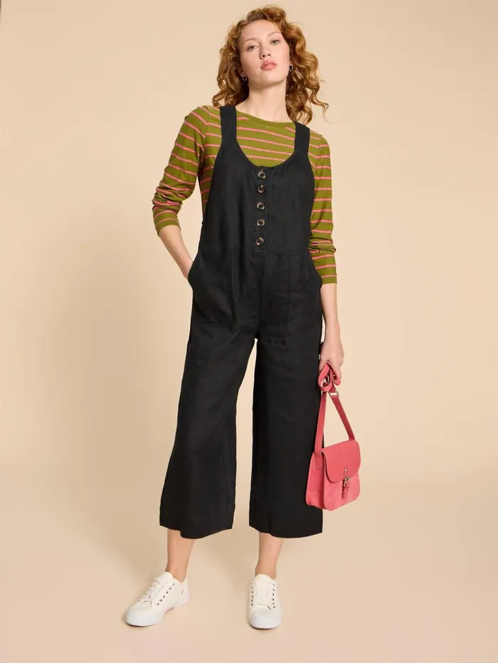 White Stuff DRESSES Viola Crop Linen Dungaree Pure Black 8211 Women White Stuff DRESSES Viola Crop Linen Dungaree Pure Black 8211 Women