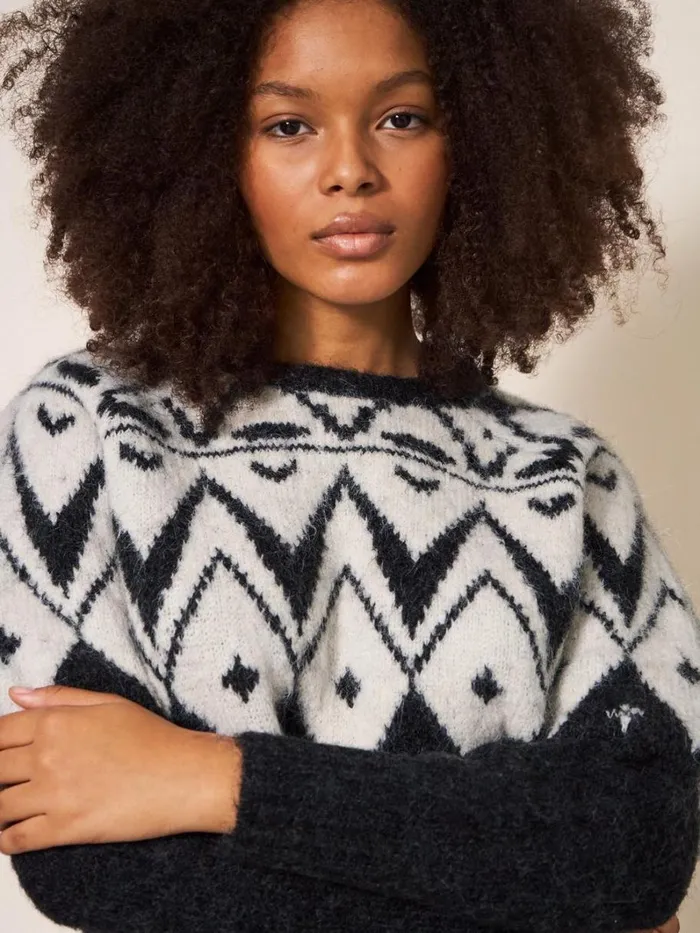 White Stuff KNITWEAR BLACK FAIRISLE JUMPER Black Multi 8211 Women