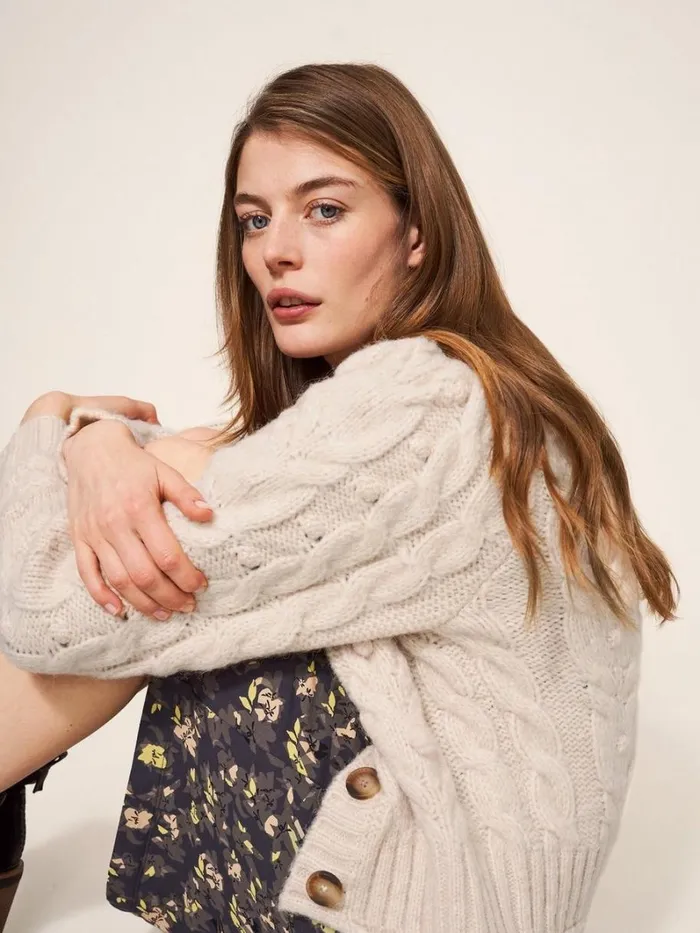 White Stuff KNITWEAR CABLE CARDI Dark Natural 8211 Women White Stuff KNITWEAR CABLE CARDI Dark Natural 8211 Women