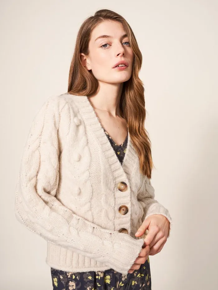White Stuff KNITWEAR CABLE CARDI Dark Natural 8211 Women White Stuff KNITWEAR CABLE CARDI Dark Natural 8211 Women