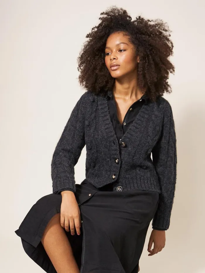 White Stuff KNITWEAR CABLE CARDI Dk Grey 8211 Women White Stuff KNITWEAR CABLE CARDI Dk Grey 8211 Women