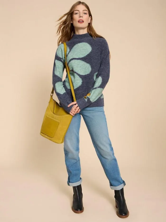 White Stuff KNITWEAR CELIA HIGH NECK FLORAL JUMPER Blue Multi 8211 Women