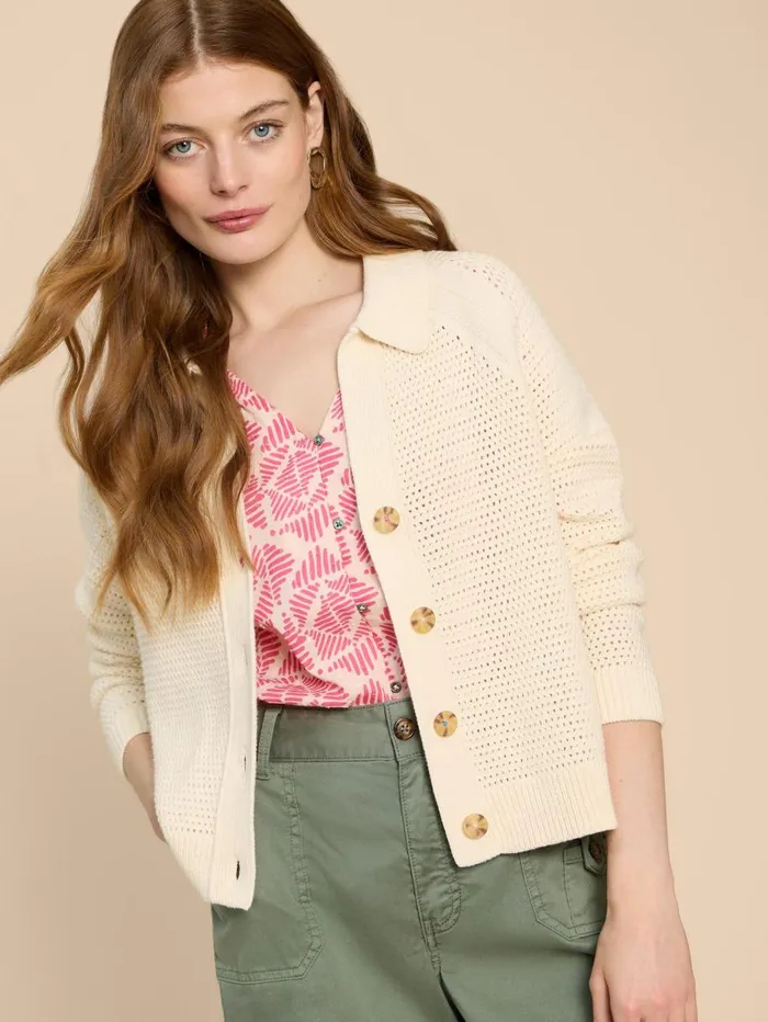 White Stuff KNITWEAR CHATERLY CROCHET COLLAR CARDI Natural White 8211 Women White Stuff KNITWEAR CHATERLY CROCHET COLLAR CARDI Natural White 8211 Women