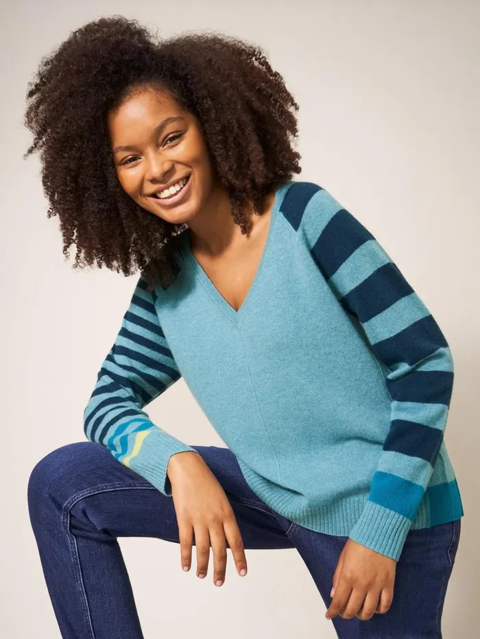 White Stuff KNITWEAR CLARA CASHMERE JUMPER Blue Multi 8211 Women White Stuff KNITWEAR CLARA CASHMERE JUMPER Blue Multi 8211 Women