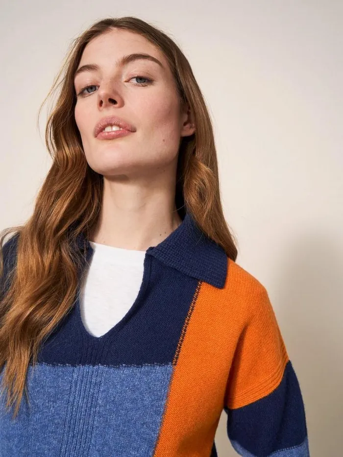 White Stuff KNITWEAR COLOURBLOCK COLLAR JUMPER Ivory Multi 8211 Women