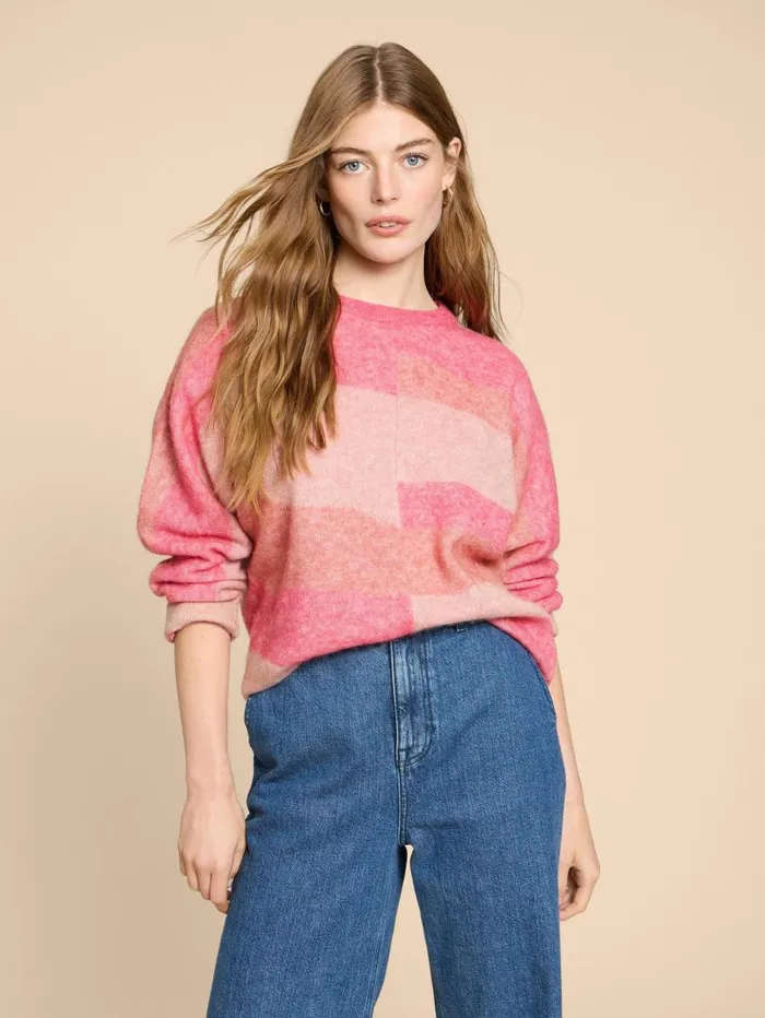 White Stuff KNITWEAR COLOURBLOCK DOLLY JUMPER Pink Multi 8211 Women
