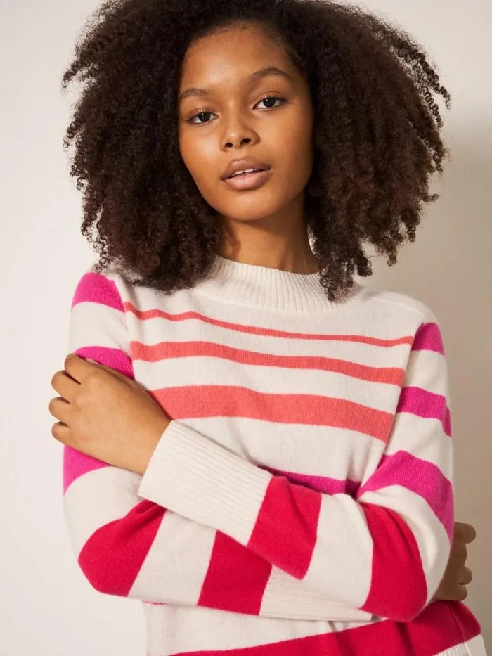 White Stuff KNITWEAR CORA CASHMERE CREW NECK JUMPER Pink Multi 8211 Women